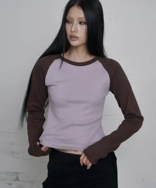 [CURETTY] C RAGLAN LONG SLEEVE T-SHIRT_SMOKE PINK