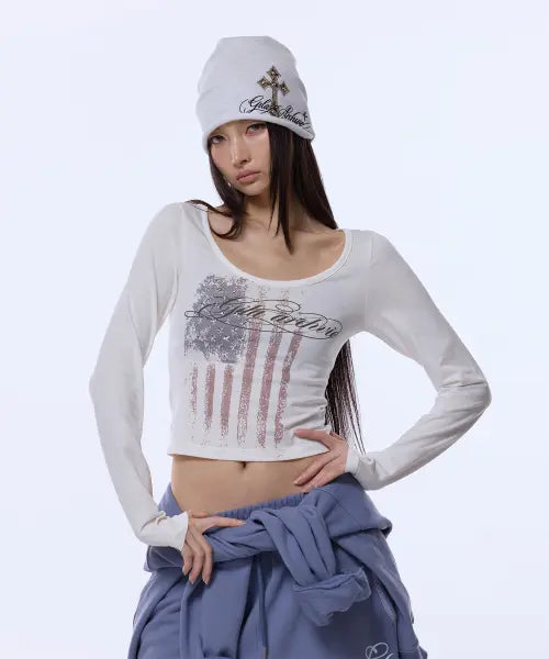[GILAARCHIVE] USA STAR CROP LONG SLEEVE_WHITE