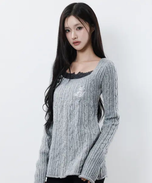 [LUVISTRUE] RL SQUARE NECK KNIT(GRAY)