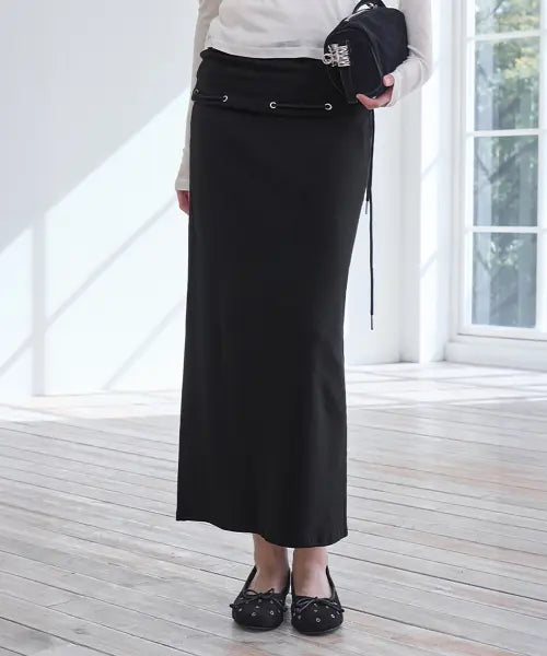 [LONDONDADA] Folded Eyelet Skirt, BLACK
