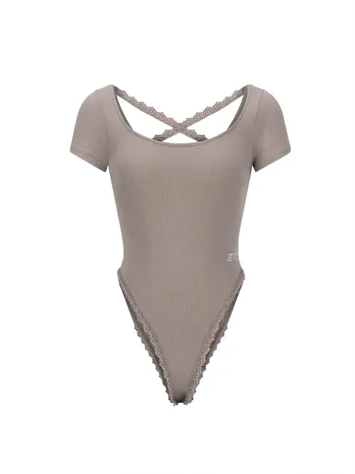 [EUCT] Backless lace square neck body suit - BEIGE / 백리스 레이스 스퀘어넥 바디수트 - 베이지