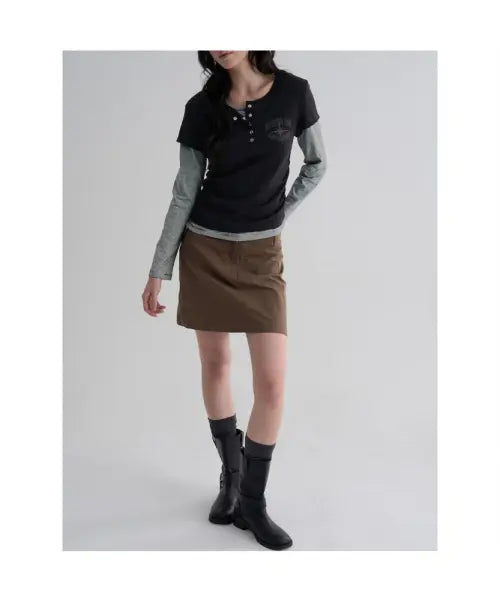 [8SECONDS] Layered Stripe Jersey Top - Black / 레이어드 스트라이프 저지탑  블랙