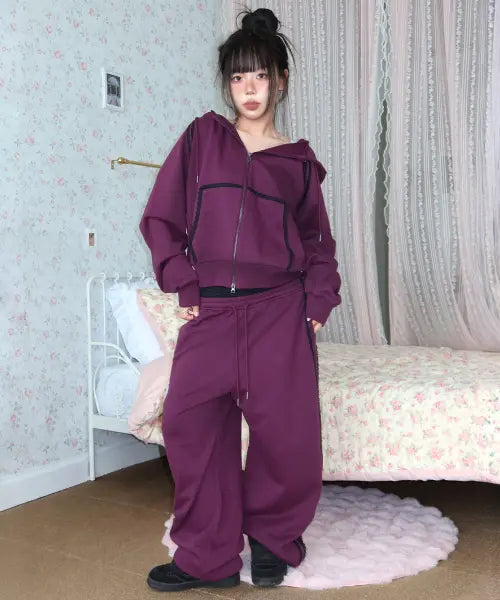 [YOUHEE] LACE TRIMMED TRACK PANTS_PURPLE / [아네딘X유희] LACE TRIMMED TRACK PANTS_PURPLE