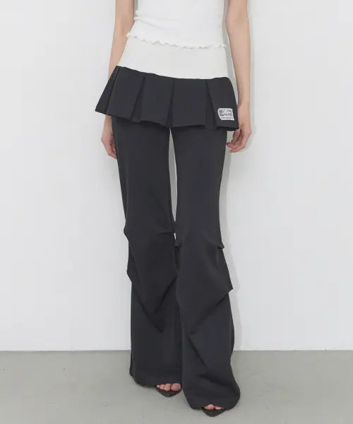 [ILLIGO] TWO-TONE PLEATED SKIRT PANTS BLACK / 투톤 플리츠 스커트 팬츠 블랙