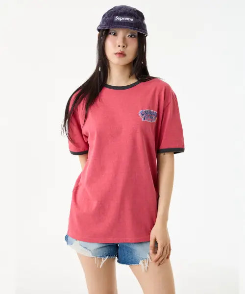 [UNKNOWN PLANET] [UNP] Pigment Dyed Graphic Ringer Tee Red / [UNP] 피그먼트 다잉 그래픽 링거 티셔츠 레드