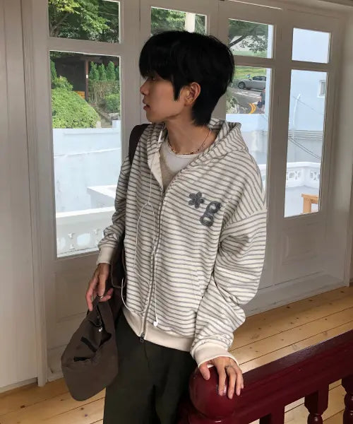 [GRUNDEN] [GRUNDEN X SEOJIN] HAND WORK HOODIE ZIP-UP (STRIPE)_GBAUJJP01ST / [글런든 X 서진] 핸드워크 후드집업 (STRIPE)_GBAUJJP01ST