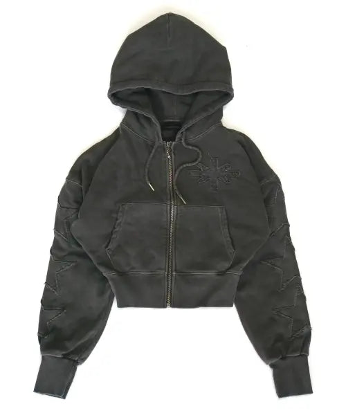 [HOUSE ROCK CLUB] LES PAUL PIGMENT CROPPED ZIP-UP HOODIE - CHARCOAL