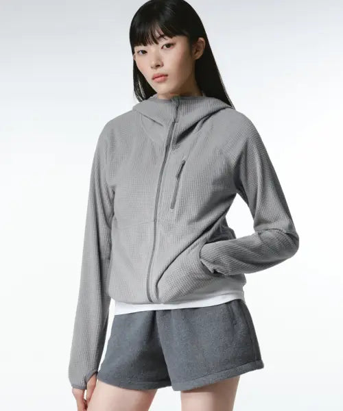[MUSINSA STANDARD WOMAN] Women's Grid Polar Fleece Balaclava Hooded Zip-Up [Light Grey] / [시티 레저] 우먼즈 그리드 폴라 플리스 바라클라바 후디드 집업 [라이트 그레이]