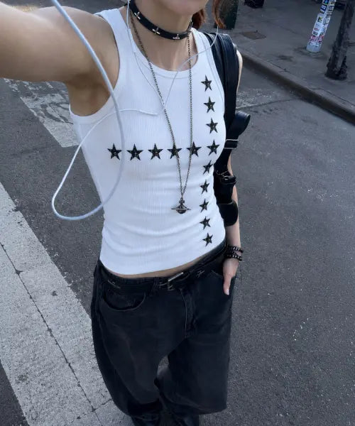 [DAMISH] Star Cross Rib Sleeveless_Ivory / 스타 크로스 립 슬리브리스_아이보리