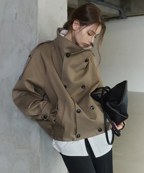 [NON AND NON] High-Neck Half Trench Jumper_NFJK6626 (Brown) / 하이넥 하프 트렌치 점퍼_NFJK6626 (브라운)