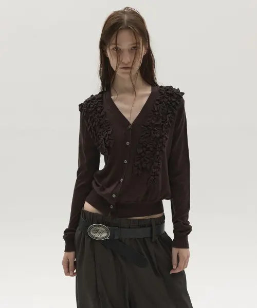 [LCDC™] ASYMMETRIC FRILL CARDIGAN (BROWN)