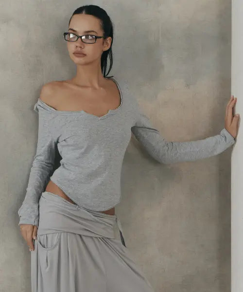 [PLEASENOFOLLOW] Sabine Basic Long Sleeve Top (Melange Grey)
