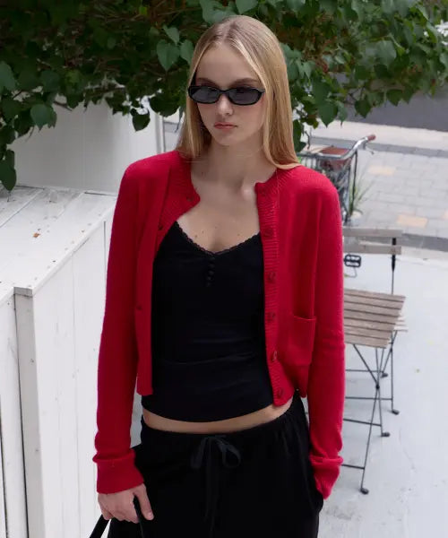 [ROSEFRANTZ] Double Pocket Cardigan [Rose Red]