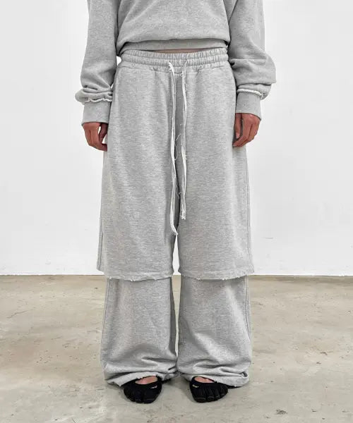 [SANDRIC] Layered sweat Pants_Melange grey