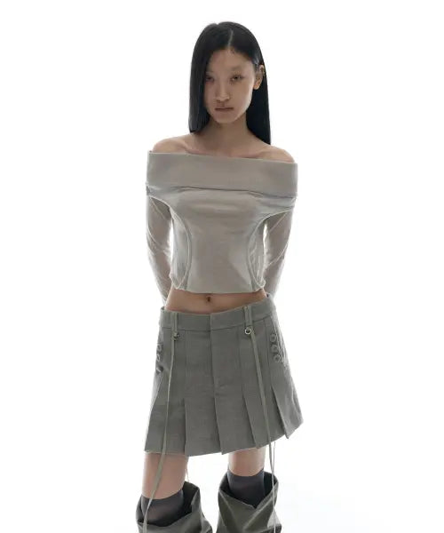 [OJOS] Curved Cut Layered Tee / Beige