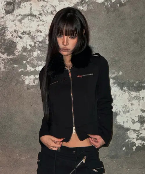 [SCHISM INDUCING] BOUND Biker Belted Jacket Black