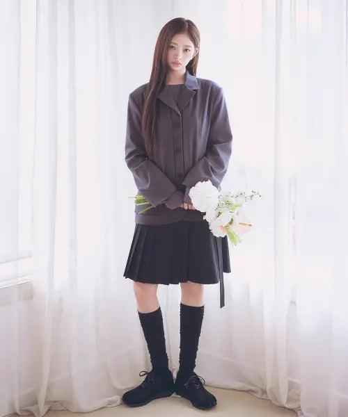 [MISEKI SEOUL] Diagonal belted midi skirt BLACK