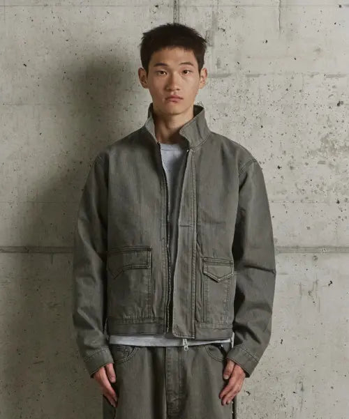[9999ARCHIVE] High Neck Oblique Pocket Slub Jacket