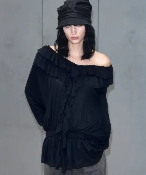 [GINSUKI] BOHEMIAN RUFFLE LAYERED T-SHIRTS (BLACK)