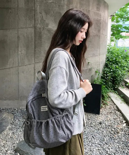 [MASMARULEZ] mini ver. Ribbon pocket backpack_Dot Charcoal