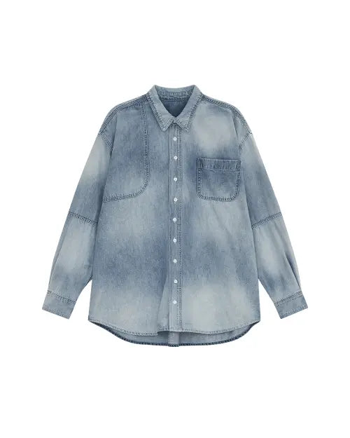 [THEMUSEUMVISITOR] BUTTON-UP WASHED DENIM SHIRT (BLUE)