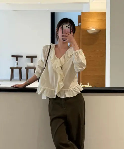[URAGO] Ruffle string blouse_2colors