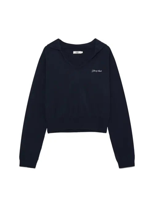 [GLOWNY] G HUG V-NECK KNIT HOODIE (NAVY)