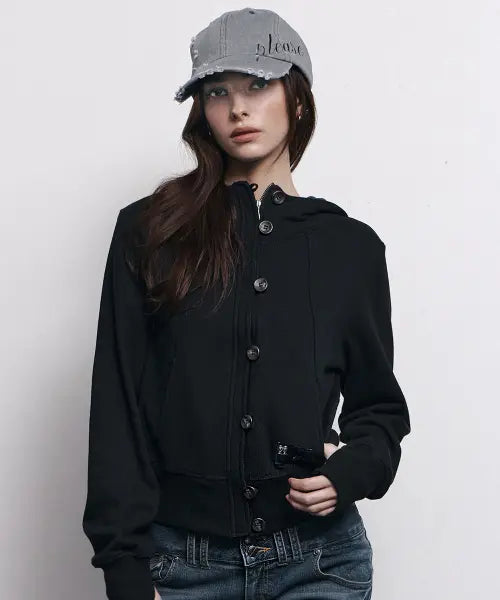 [PLEASENOFOLLOW] Bene Basic Button Hoodie (Black)