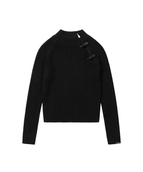 [AAKAM] Slant Zipper Belted Knit (Black)