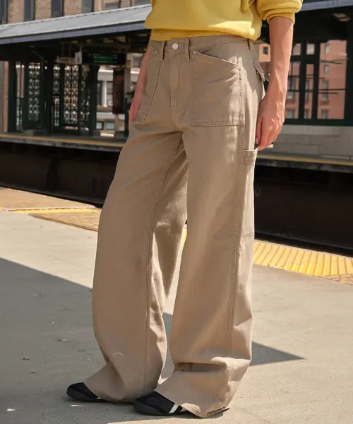 [SOMEWHEREBUTTER] Barrett Cotton Carpenter Pants - Beige