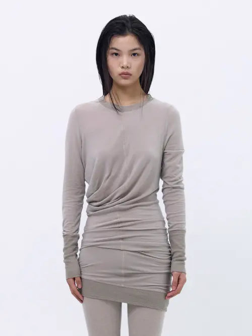 [CERRIC] Long Sleeve Wave Dress _ Beige