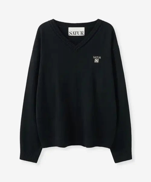 [SATUR] Loren V-neck Knit Black / 로렌 브이넥 니트 블랙