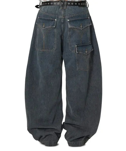 [OPENYARD(OY)] STACKED POCKET WASHED WIDE VOLUME PANTS - DEEP BLUE