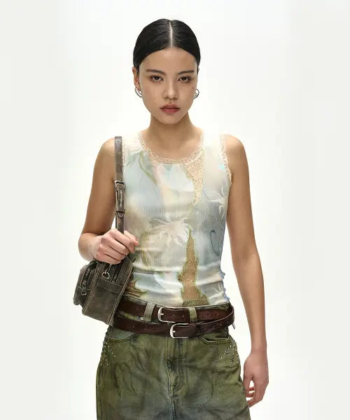 [ADSB ANDERSSON BELL] FISH \u0026 BUTTERFLY LACE EMBROIDERED TANK TOP atb1578w(MULTI)
