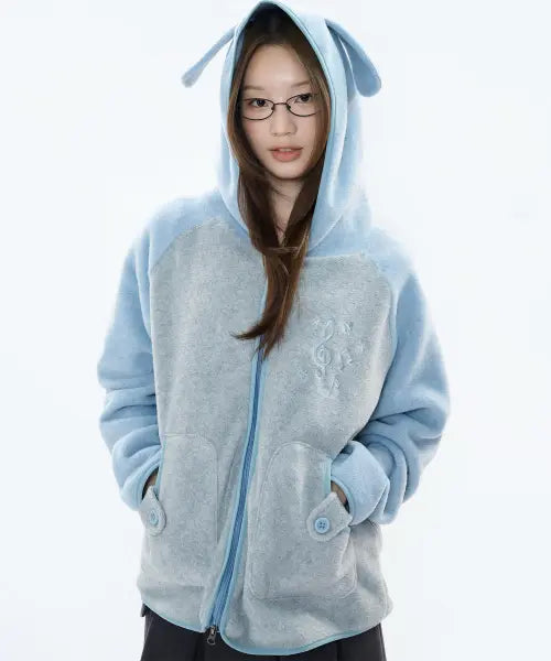 [BAUF] Puppy Ear Raglan Fleece Zip-Up [Blue Gray] / 퍼피 이어 래글런 플리스 집업 [블루 그레이]