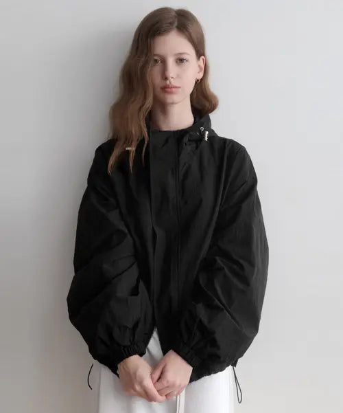 [LENAV] Black Hooded Windbreaker / black hood wind breaker