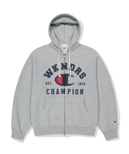 [WKNDRS] WKNDRS x CHAMPION LOGO ZIP-UP HOODIE (M.GREY)