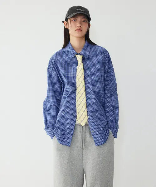[STUDIO TOMBOY] Square Pocket Check Shirt - Blue / 사각 포켓 체크 셔츠 _블루_9106221201