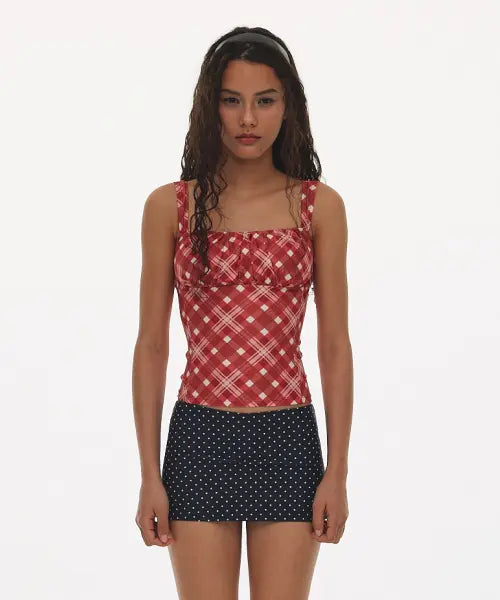 [HATA] Vintage Square Neck Bikini Set_Vintage Red Check