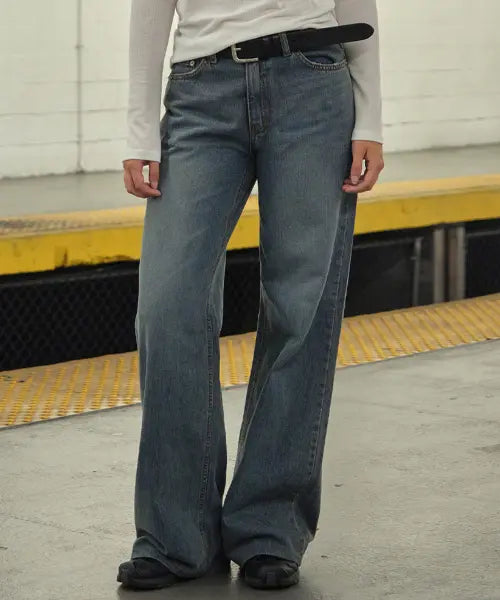 [SOMEWHEREBUTTER] Dusk Vintage Denim Pants - Greyish Blue