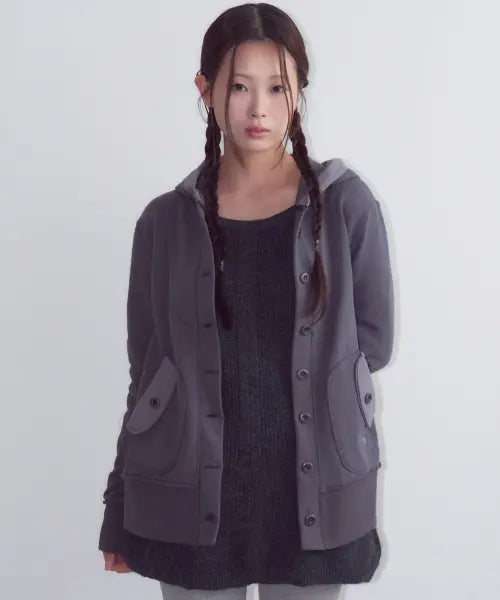 [OAFISH] Button Up Hooded Jacket, Charcoal