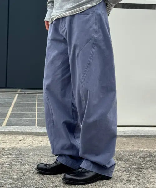 [SIGNATURE] Dyed Dart Curved Cotton Pants [Blue] / 다잉 다트 커브드 코튼 팬츠[블루]