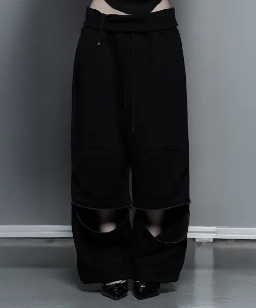 [ETRE AU SOMMET] Zipper 2-Way Double Knee Bermuda Wide Pants (Black)