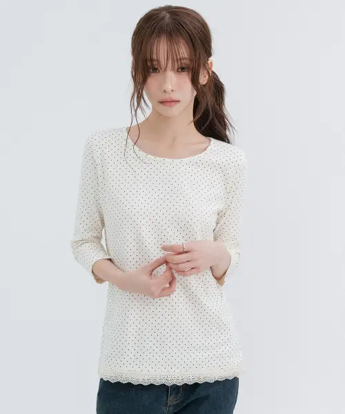 [HIGH SCHOOL DISCO] Polka Dot Lace 3/4 Sleeve_Ivory / 도트 레이스 3/4 슬리브_아이보리