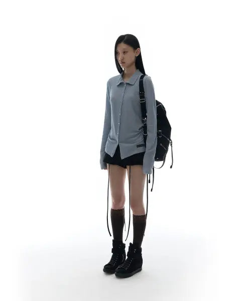 [OJOS] Buttoned Turtle Top / Stone Blue