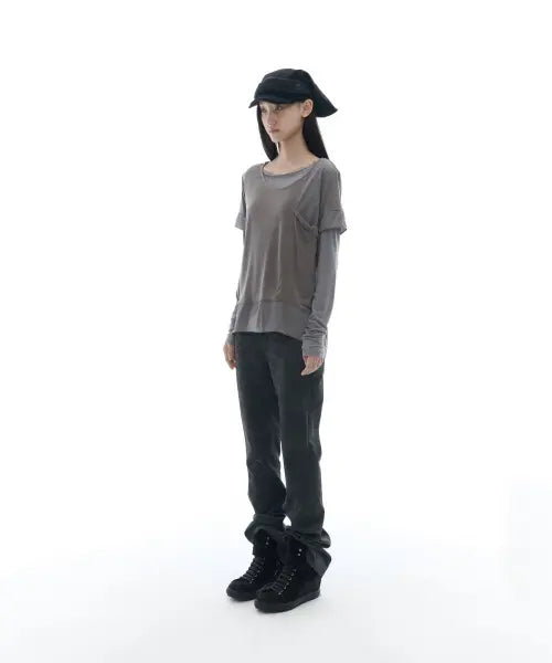 [OJOS] Double-Layered Long Sleeve Top / Cocoa