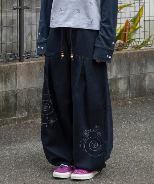 [RuNaKi'Hu'] WXP107 Sorashirube Check Colorblock Balloon Pants (Navy) / WXP107 소라시루베 체크배색 벌룬 팬츠 (NAVY)
