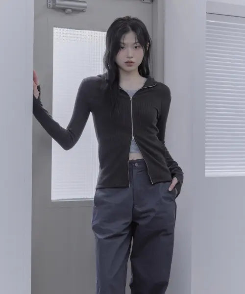 [HAVEAWHALE] two-way zip-up cardigan (BR)