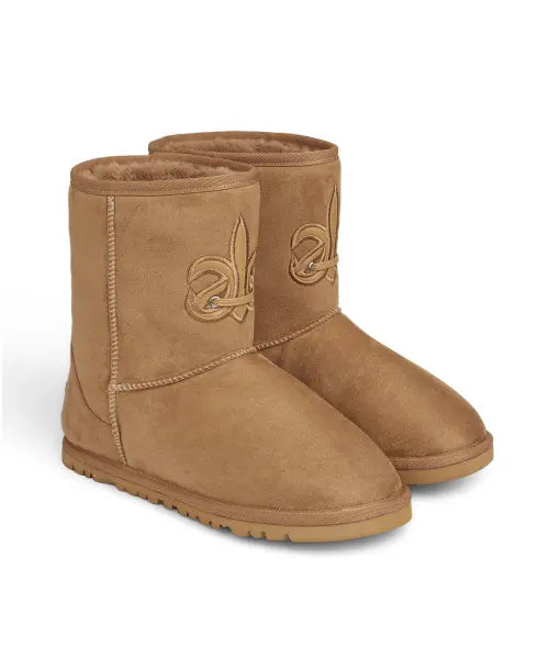 [DEINET] PATCH COLOR FAUX SUEDE BOOTS IN CAMEL