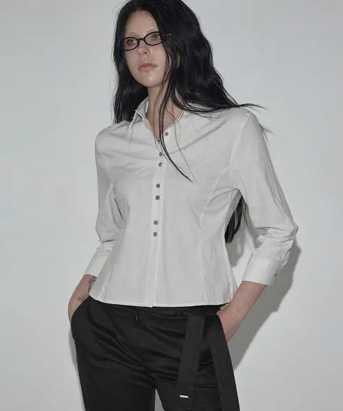 [GROWHIDE] Teton Double Button Slim 7-Sleeve Shirt_Ivory / 티톤 더블 버튼 슬림 7부 셔츠_아이보리